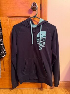 The North Face Blue Zip Hoodie with Mint Logo